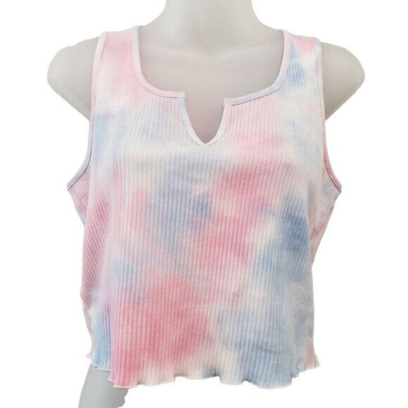 BCBGeneration Tie-Dye Crop Top Women's SMALL Pink White Blue Stretch Cotton NEW - Picture 1 of 10